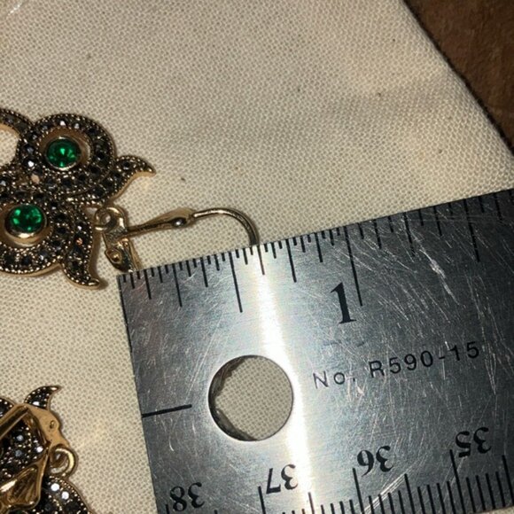 Earrings Owl sparkly Gold tone and Green - Picture 9 of 9
